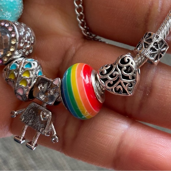 Pandora Snake Bracelet with Colorful Fantasy Love Rainbow Charms Jewelry EUC - Picture 9 of 14